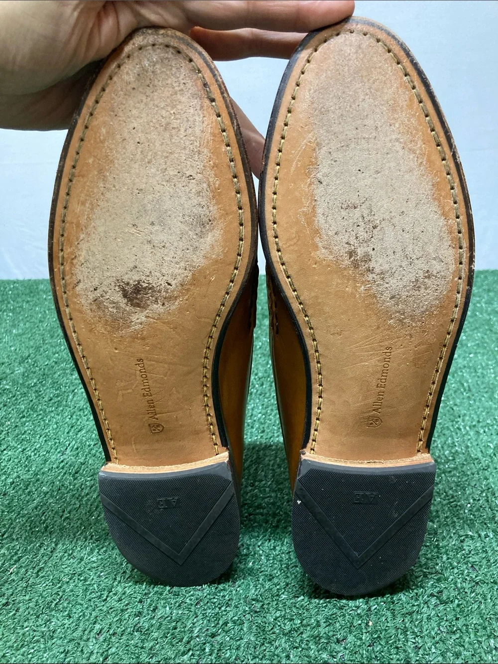Men's Allen Edmonds Tan Leather Cavanaugh Penny Loafers sz 11.5 (OKPM-09-027)